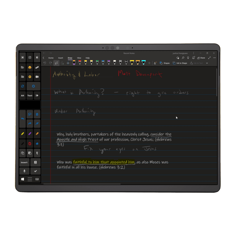 surface pro x Artist Pad onenote tablet pro hotkeys touch keyboard shortcuts panel