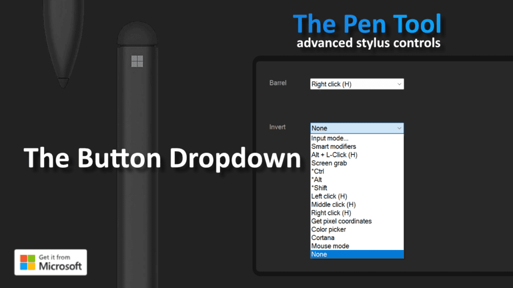 The pen tool surface pen button Drop down